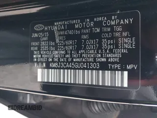 2016 Hyundai Tucson SE z VIN KM8J3CA45GU041303, wystawiony jako IAAI lot #42463591 z przebiegiem 96 516 mil mil oraz . Historia ofert i sprzedaży dostępna na DreamBid. Obrazek 9.
