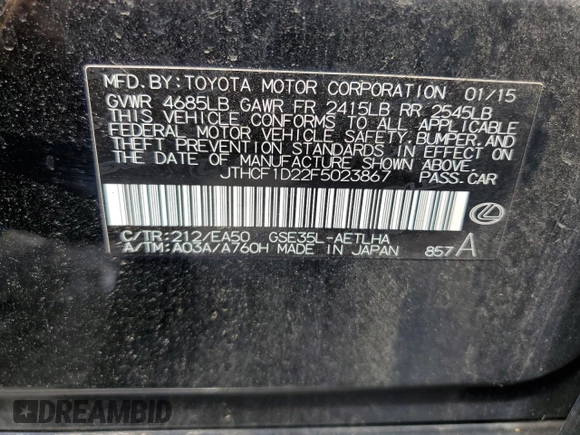 2015 Lexus IS 250 z VIN JTHCF1D22F5023867, wystawiony jako Copart lot #64484225 z przebiegiem 85 030 mil mil oraz Czysty tytuł • Clean title. Historia ofert i sprzedaży dostępna na DreamBid. Obrazek 12.