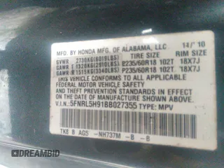 2011 Honda Odyssey Touring с VIN 5FNRL5H91BB027355, выставлен на аукционе IAAI как лот 32343471 с пробегом 230 254 миль миль и . История ставок и продаж доступна на DreamBid. Изображение 9.