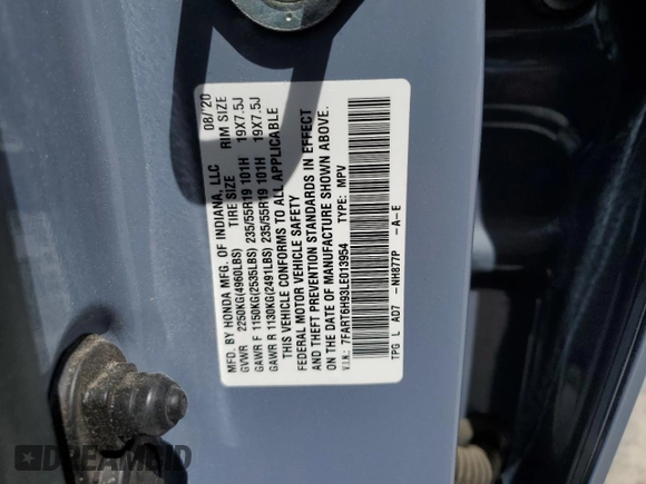 2020 Honda CR-V Touring z VIN 7FART6H93LE013954, wystawiony jako Copart lot #56970555 z przebiegiem 134 931 mil mil oraz Szkoda całkowita • Salvage title. Historia ofert i sprzedaży dostępna na DreamBid. Obrazek 13.