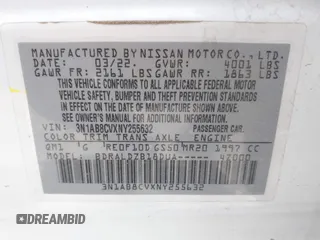 2022 Nissan Sentra SV with VIN 3N1AB8CVXNY255632, listed as a IAAI auction lot 41983125 with 45,814 mi miles. Bid and sale history available at carsss.com. Image 9.