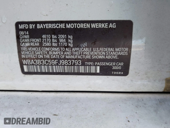 2015 BMW 3 Series 328i xDrive z VIN WBA3B3C59FJ983793, wystawiony jako IAAI lot #41667510 z przebiegiem 113 429 mil mil oraz . Historia ofert i sprzedaży dostępna na DreamBid. Obrazek 9.