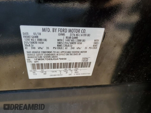 2018 Ford Explorer XLT with VIN 1FM5K7D89JGA79956, listed as a Copart auction lot 49979375 with Not provided miles and Salvage title. Bid and sale history available at DreamBid. Image 13.