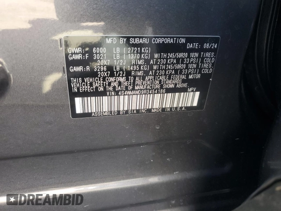 2024 Subaru Ascent Touring with VIN 4S4WMAWD9R3454186, listed as a Copart auction lot 54241935 with 3,108 mi miles and Salvage title. Bid and sale history available at DreamBid. Image 13.