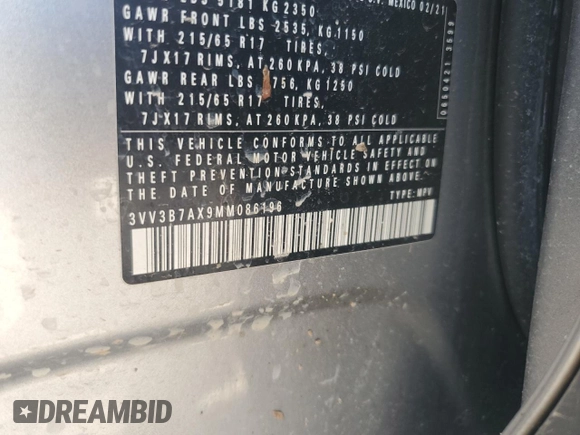 2021 Volkswagen Tiguan SE z VIN 3VV3B7AX9MM086196, wystawiony jako Copart lot #56989655 z przebiegiem 67 004 mil mil oraz Szkoda całkowita • Salvage title. Historia ofert i sprzedaży dostępna na DreamBid. Obrazek 13.