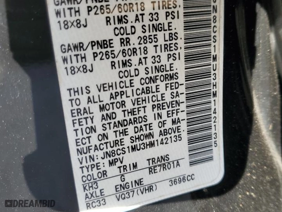 2017 Infiniti QX70 with VIN JN8CS1MU3HM142135, listed as a Copart auction lot 48859215 with 127,990 mi miles and Clean Title. Bid and sale history available at carsss.com. Image 13.