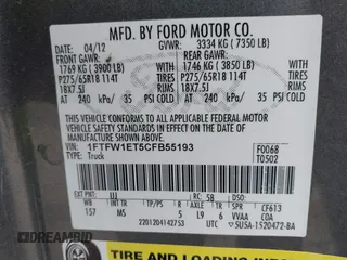 2012 Ford F-150 XL with VIN 1FTFW1ET5CFB55193, listed as a IAAI auction lot 42446598 with 132,596 mi miles and . Bid and sale history available at DreamBid. Image 9.