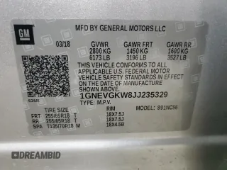 2018 Chevrolet Traverse LT Cloth with VIN 1GNEVGKW8JJ235329, listed as a Copart auction lot 47743465 with 128,779 mi miles and Salvage Title. Bid and sale history available at DreamBid. Image 16.