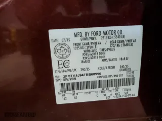 2015 Ford Edge SEL with VIN 2FMTK4J94FBB68996, listed as a Copart auction lot 52613325 with 66,337 mi miles and Salvage Title. Bid and sale history available at carsss.com. Image 13.