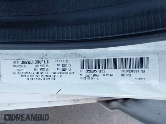 2012 Chrysler 200 Touring with VIN 1C3CCBBB7CN146423, listed as a IAAI auction lot 41852427 with 150,503 mi miles and . Bid and sale history available at carsss.com. Image 9.