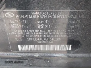 2012 Hyundai Sonata GLS with VIN 5NPEB4ACXCH340280, listed as a IAAI auction lot 41375927 with Not Provided miles. Bid and sale history available at carsss.com. Image 9.
