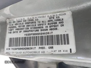 1999 Saab 9-3 z VIN YS3DF58N5X2063017, wystawiony jako IAAI lot #41592018 z przebiegiem 194 886 mil mil oraz . Historia ofert i sprzedaży dostępna na DreamBid. Obrazek 9.
