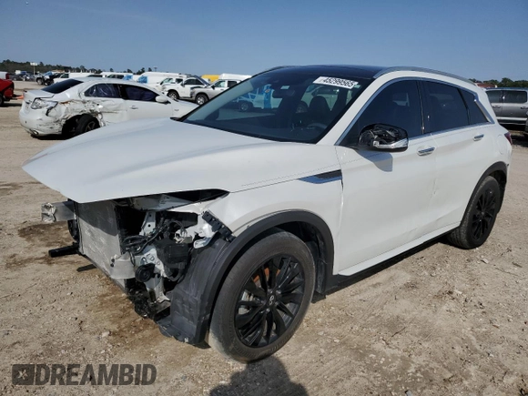 2023 Infiniti QX50 Luxe with VIN 3PCAJ5BA2PF103582, listed as a Copart auction lot 45299565 with 22,901 mi miles and Salvage title. Bid and sale history available at DreamBid. Image 1.