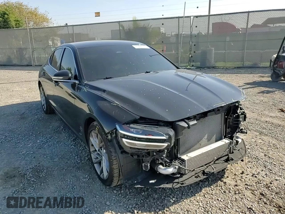 2022 Genesis G70 2.0T with VIN KMTG34TAXNU093905, listed as a Copart auction lot 45394115 with 57,495 mi miles and Salvage Title. Bid and sale history available at carsss.com. Image 10.