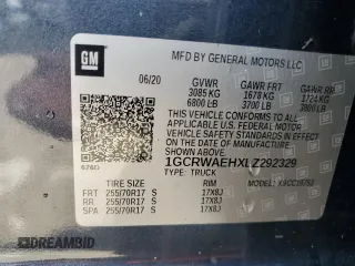 2020 Chevrolet Silverado 1500 Work Truck with VIN 1GCRWAEHXLZ292329, listed as a Copart auction lot 41836005 with 70,533 mi miles and Salvage Title. Bid and sale history available at DreamBid. Image 12.