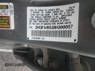 2008 Honda Civic LX z VIN 2HGFA16538H300057, wystawiony jako Copart lot #60214025 z przebiegiem 122 771 mil mil oraz Szkoda całkowita • Salvage title. Historia ofert i sprzedaży dostępna na DreamBid. Obrazek 12.