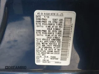 2010 Nissan Murano SL with VIN JN8AZ1MW1AW133030, listed as a IAAI auction lot 41732718 with 184,016 mi miles. Bid and sale history available at carsss.com. Image 9.