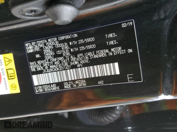 2019 Lexus RX 350L Premium with VIN JTJGZKCA0K2011427, listed as a Copart auction lot 51345285 with 77,256 mi miles and Salvage title. Bid and sale history available at DreamBid. Image 13.