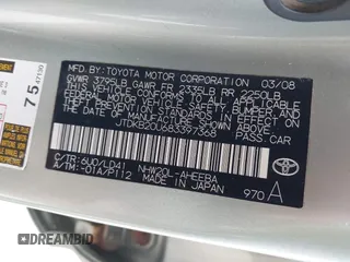 2008 Toyota Prius with VIN JTDKB20U683397368, listed as a IAAI auction lot 42069788 with 119,411 mi miles and . Bid and sale history available at carsss.com. Image 9.