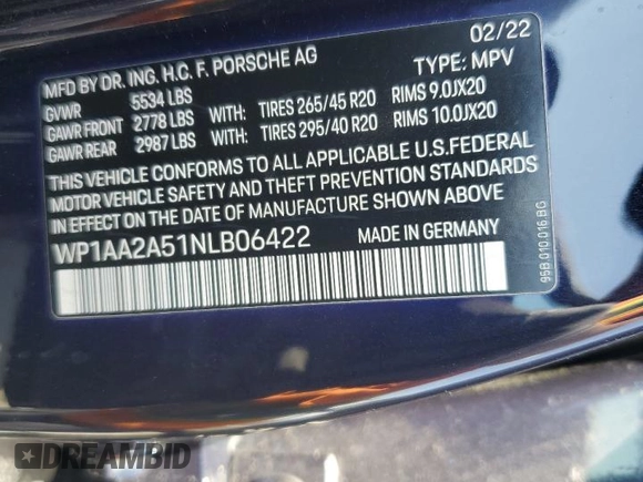 2022 Porsche Macan z VIN WP1AA2A51NLB06422, wystawiony jako Copart lot #52024635 z przebiegiem 8 090 mil mil oraz Szkoda całkowita • Salvage title. Historia ofert i sprzedaży dostępna na DreamBid. Obrazek 13.