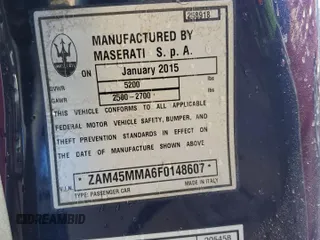 2015 Maserati GranTurismo Sport with VIN ZAM45MMA6F0148607, listed as a Copart auction lot 75114254 with Not provided miles and Salvage title. Bid and sale history available at DreamBid. Image 13.