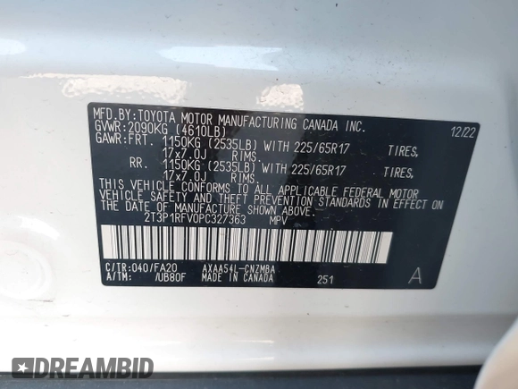 2023 Toyota RAV4 XLE with VIN 2T3P1RFV0PC327363, listed as a IAAI auction lot 41908790 with 17,526 mi miles. Bid and sale history available at carsss.com. Image 9.