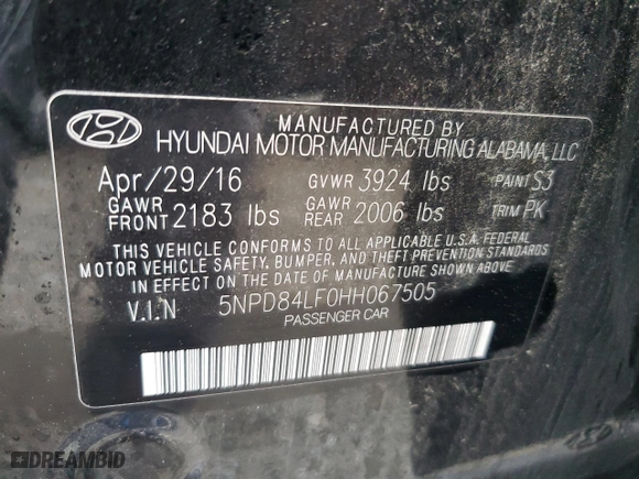 2017 Hyundai Elantra Limited with VIN 5NPD84LF0HH067505, listed as a Copart auction lot 47958715 with 67,824 mi miles and Salvage Title. Bid and sale history available at carsss.com. Image 12.