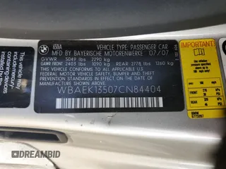 2007 BMW 6 Series 650i with VIN WBAEK13507CN84404, listed as a Copart auction lot 73525244 with 156,497 mi miles and Salvage Title. Bid and sale history available at carsss.com. Image 14.
