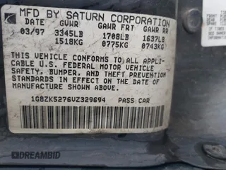 1997 Saturn SL with VIN 1G8ZK5276VZ329694, listed as a IAAI auction lot 41792109 with 208,002 mi miles and . Bid and sale history available at DreamBid. Image 9.