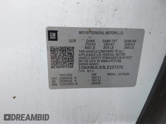 2020 GMC Acadia SLT with VIN 1GKKNULS3LZ137372, listed as a IAAI auction lot 41506267 with 121,853 mi miles and . Bid and sale history available at DreamBid. Image 9.