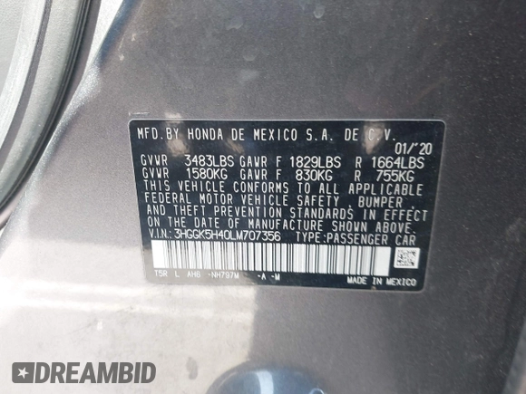 2020 Honda Fit LX with VIN 3HGGK5H40LM707356, listed as a IAAI auction lot 42076367 with 10,145 mi miles and . Bid and sale history available at DreamBid. Image 9.