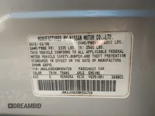 2008 Infiniti EX Journey with VIN JNKAJ09EX8M304729, listed as a IAAI auction lot 41757958 with Not provided miles and . Bid and sale history available at DreamBid. Image 9.