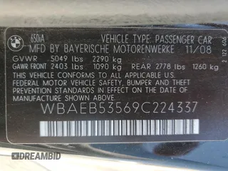2009 BMW 6 Series 650i with VIN WBAEB53569C224337, listed as a Copart auction lot 68148974 with 75,057 mi miles and Salvage Title. Bid and sale history available at carsss.com. Image 14.