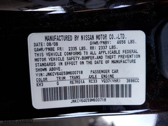 2009 Infiniti G37 Coupe with VIN JNKCV64E59M600718, listed as a Copart auction lot 49866875 with 0 mi miles and Salvage Title. Bid and sale history available at carsss.com. Image 13.