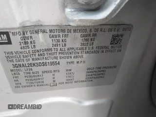 2013 Chevrolet Captiva Sport LS with VIN 3GNAL2EK3DS619554, listed as a IAAI auction lot 42259633 with 122,751 mi miles and . Bid and sale history available at DreamBid. Image 9.