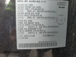 2007 Audi Q7 Premium with VIN WA1BV94L57D079911, listed as a Copart auction lot 47297015 with 125,251 mi miles and Salvage Title. Bid and sale history available at carsss.com. Image 14.