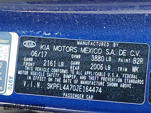 2018 Kia Forte LX with VIN 3KPFL4A70JE164474, listed as a IAAI auction lot 41920463 with 33,874 mi miles and . Bid and sale history available at DreamBid. Image 9.