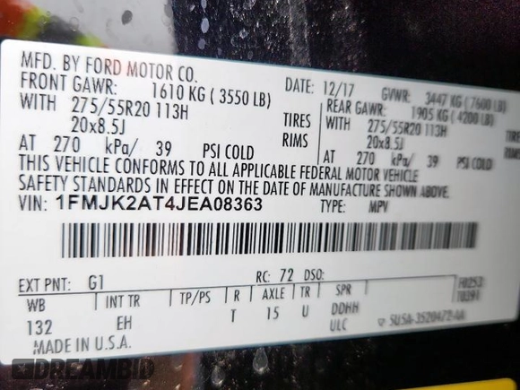 2018 Ford Expedition Max Limited with VIN 1FMJK2AT4JEA08363, listed as a Copart auction lot 57625425 with 130,749 mi miles and Salvage title. Bid and sale history available at DreamBid. Image 13.