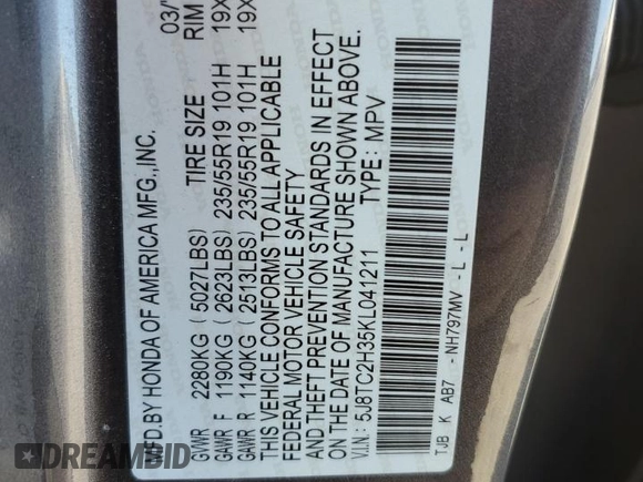 2019 Acura RDX with VIN 5J8TC2H35KL041211, listed as a Copart auction lot 70413253 with 40,796 mi miles. Bid and sale history available at carsss.com. Image 14.