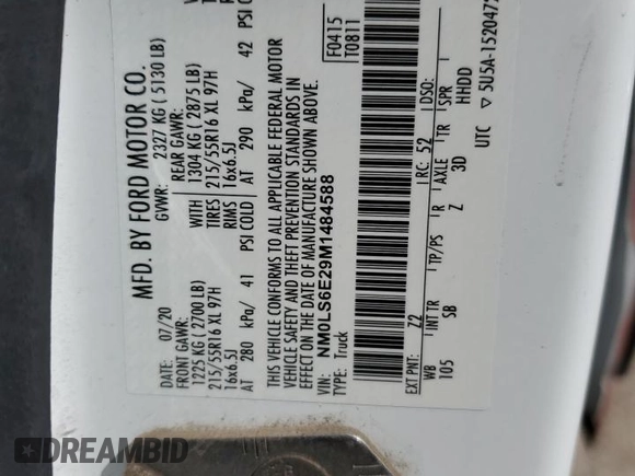 2021 Ford Transit Connect XL z VIN NM0LS6E29M1484588, wystawiony jako Copart lot #56292355 z przebiegiem 32 034 mil mil oraz Szkoda całkowita • Salvage title. Historia ofert i sprzedaży dostępna na DreamBid. Obrazek 12.