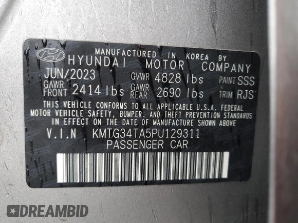 2023 Genesis G70 2.0T with VIN KMTG34TA5PU129311, listed as a Copart auction lot 43329385 with 34,917 mi miles and Non Repairable. Bid and sale history available at DreamBid. Image 12.