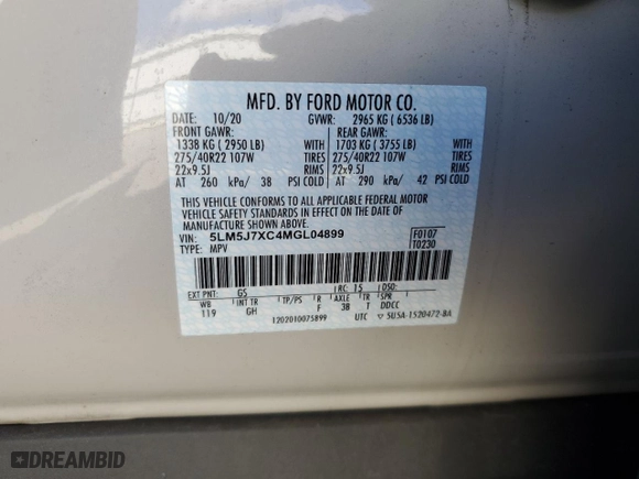 2021 Lincoln Aviator Reserve with VIN 5LM5J7XC4MGL04899, listed as a Copart auction lot 47351305 with 33,951 mi miles and Salvage Title. Bid and sale history available at carsss.com. Image 13.