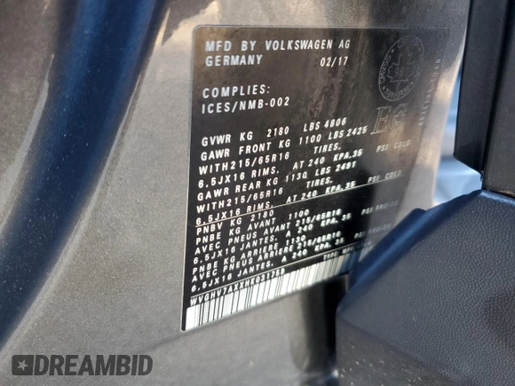 2017 Volkswagen Tiguan with VIN WVGHV7AXXHK031759, listed as a Copart auction lot 72346444 with 120,879 mi miles and Clean title. Bid and sale history available at DreamBid. Image 13.