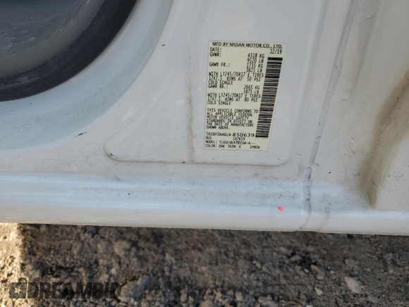 2020 Nissan NV SV with VIN 5BZBF0AA6LN850639, listed as a Copart auction lot 79900734 with 77,608 mi miles and Salvage title. Bid and sale history available at DreamBid. Image 14.