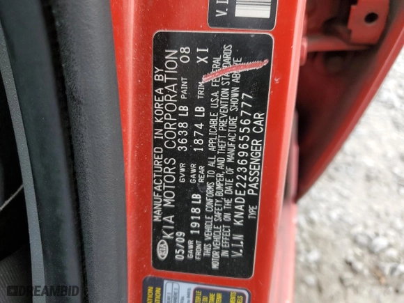 2009 Kia Rio SX with VIN KNADE223696556777, listed as a Copart auction lot 47253505 with 0 mi miles and Salvage Title. Bid and sale history available at carsss.com. Image 15.