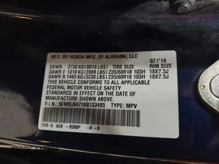 2019 Honda Odyssey EX-L z VIN 5FNRL6H71KB133485, wystawiony jako IAAI lot #42182410 z przebiegiem 95 571 mil mil oraz . Historia ofert i sprzedaży dostępna na DreamBid. Obrazek 9.
