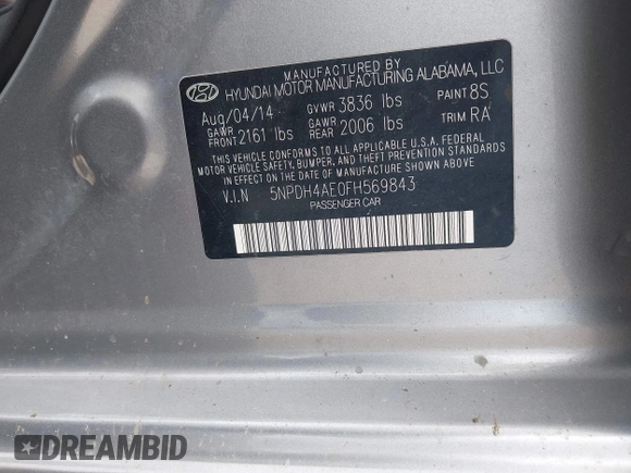 2015 Hyundai Elantra SE с VIN 5NPDH4AE0FH569843, выставлен на аукционе IAAI как лот 42265391 с пробегом 170 571 миль миль и . История ставок и продаж доступна на DreamBid. Изображение 9.