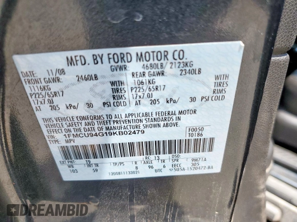 2009 Ford Escape Limited с VIN 1FMCU94G19KB02479, выставлен на аукционе Copart как лот 59639515 с пробегом 210 398 миль миль и Списание • Salvage title. История ставок и продаж доступна на DreamBid. Изображение 13.