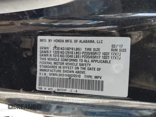 2017 Honda Odyssey SE with VIN 5FNRL5H31HB020510, listed as a IAAI auction lot 41877937 with 105,690 mi miles and . Bid and sale history available at carsss.com. Image 9.