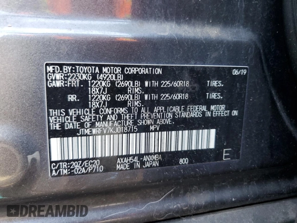 2019 Toyota RAV4 Hybrid XSE z VIN JTMEWRFV7KJ018715, wystawiony jako Copart lot #63557145 z przebiegiem 86 519 mil mil oraz Szkoda całkowita • Salvage title. Historia ofert i sprzedaży dostępna na DreamBid. Obrazek 13.